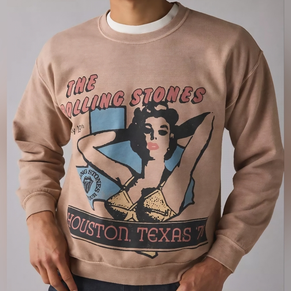Rolling Stones Houston 1978 Graphic Crew Neck Sweatshirt,Taupe,M,Retail $69.00US